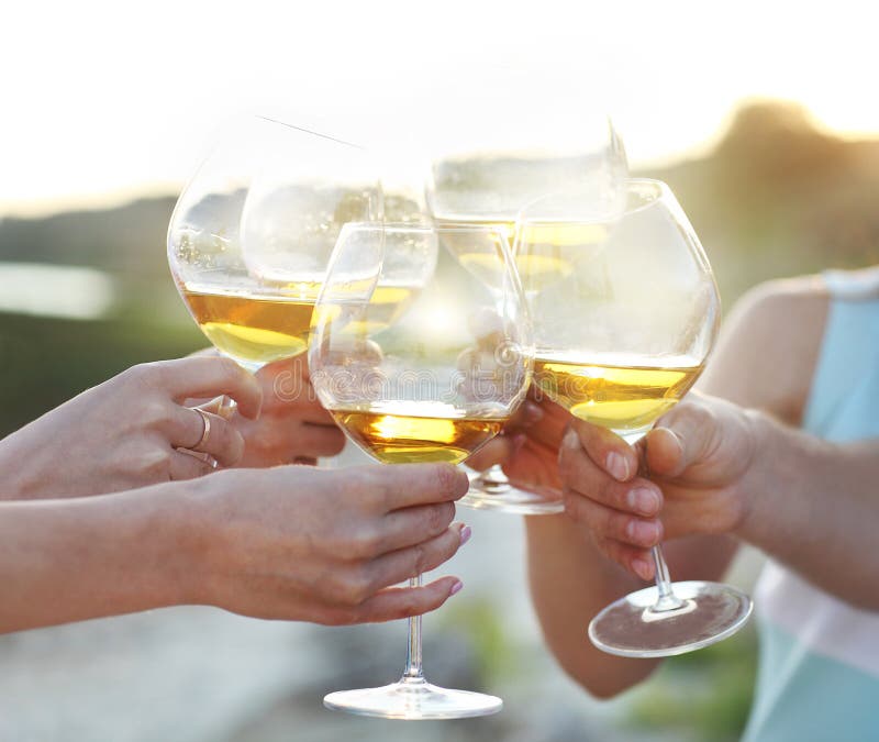 People holding glasses of red wine making a toast