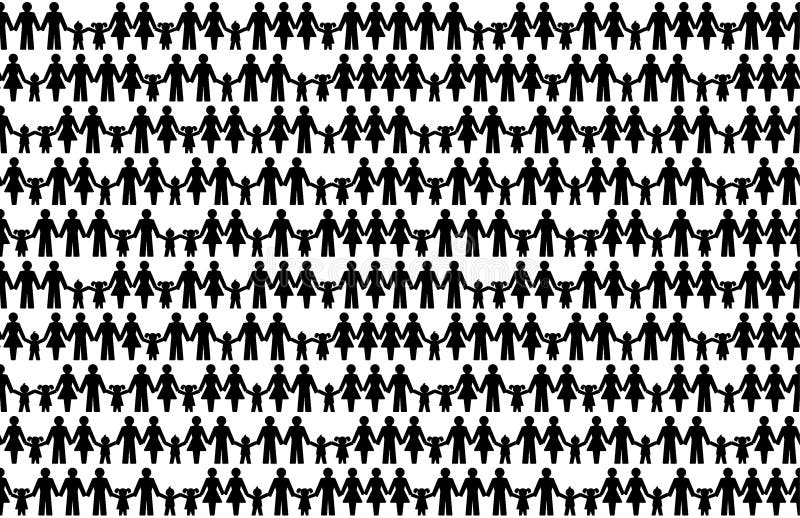 Background with pictograms of people holding hands. Seamless tile. Abstract symbols of connected people expressing friendship, love and harmony. We are one world. Illustration over white. Vector. Background with pictograms of people holding hands. Seamless tile. Abstract symbols of connected people expressing friendship, love and harmony. We are one world. Illustration over white. Vector.