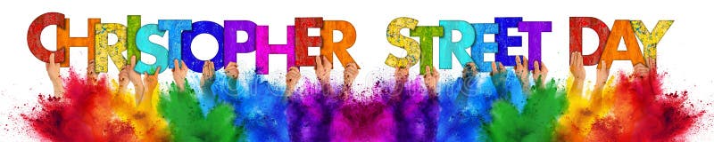 People holding up wooden Christopher street day colorful rainbow lettering holi powder color splash isolated white background stock images People holding up wooden Christopher street day colorful rainbow lettering holi powder color splash isolated white background stock images