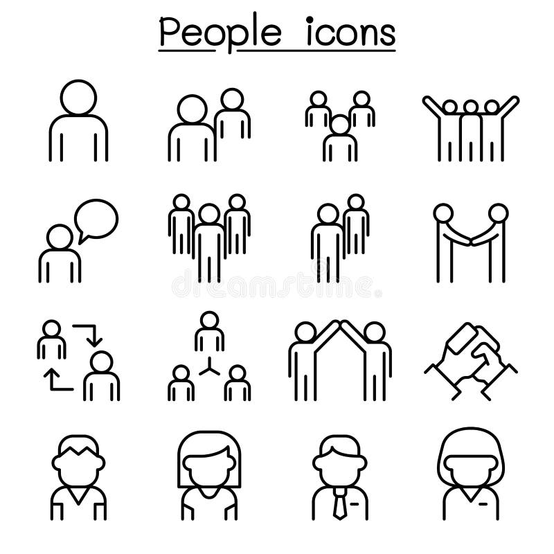 People icon set in thin line style royalty free illustration