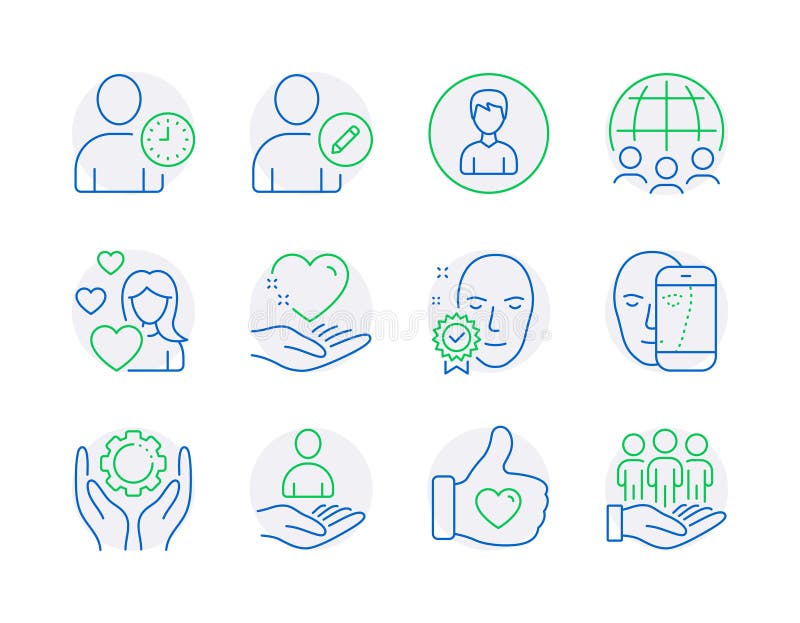 People icons set. Included icon as Face verified, Edit user, Face biometrics signs. Vector