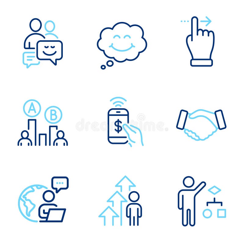 People icons set. Included icon as Handshake, Smile, Algorithm signs. Vector vector illustration