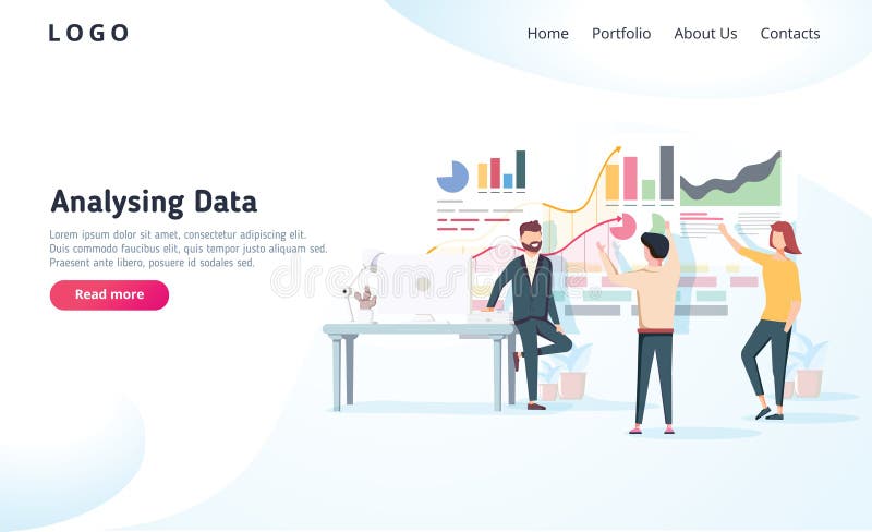 People interacting with charts and analysing statistics. Vector data visualisation concept. Vector illustration stock illustration