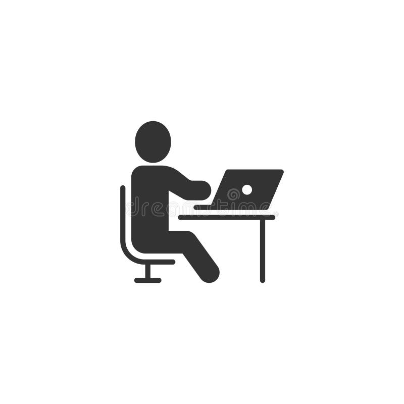 People with laptop computer icon in flat style. Pc user vector illustration on white isolated background. Office manager business royalty free illustration