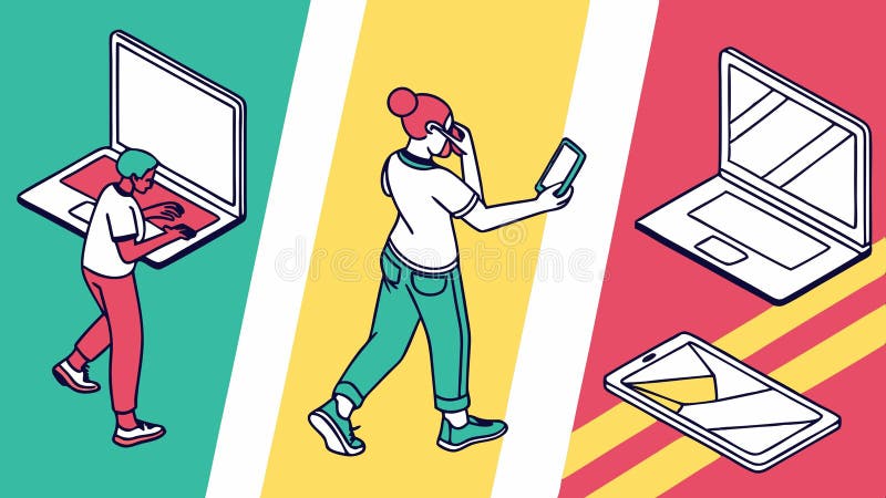 People with laptops and phones, technology and communication vector design Generative AI vector illustration