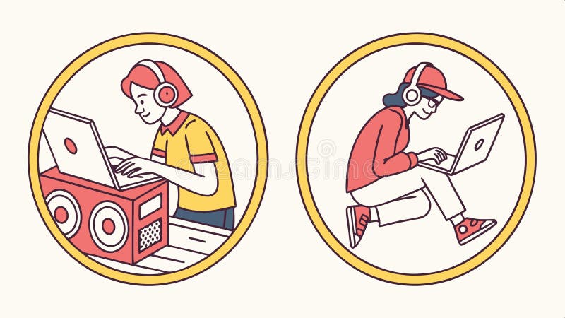 People with laptops set, online work, digital lifestyle, and remote collaboration vector design Generative AI stock illustration