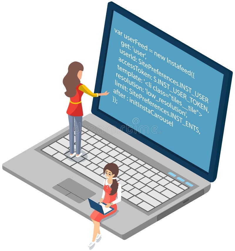 People Looking at Laptop Screen with Program Code. Programmers Coding ...