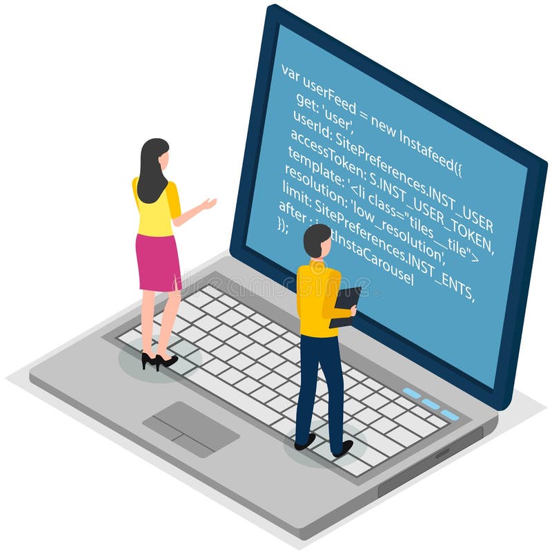 People Looking at Laptop Screen with Program Code. Programmers Coding ...