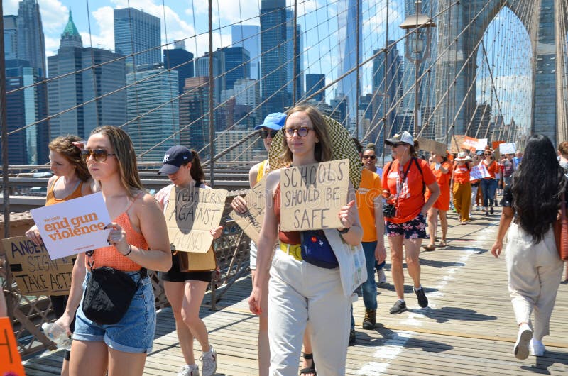 People Marching Across the Brooklyn Bridge in Support of Shooting