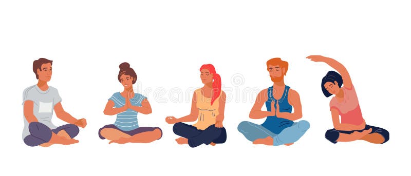 People in meditation lotus pose at yoga class flat illustration isolated royalty free illustration People in meditation lotus pose at yoga class flat illustration isolated royalty free illustration