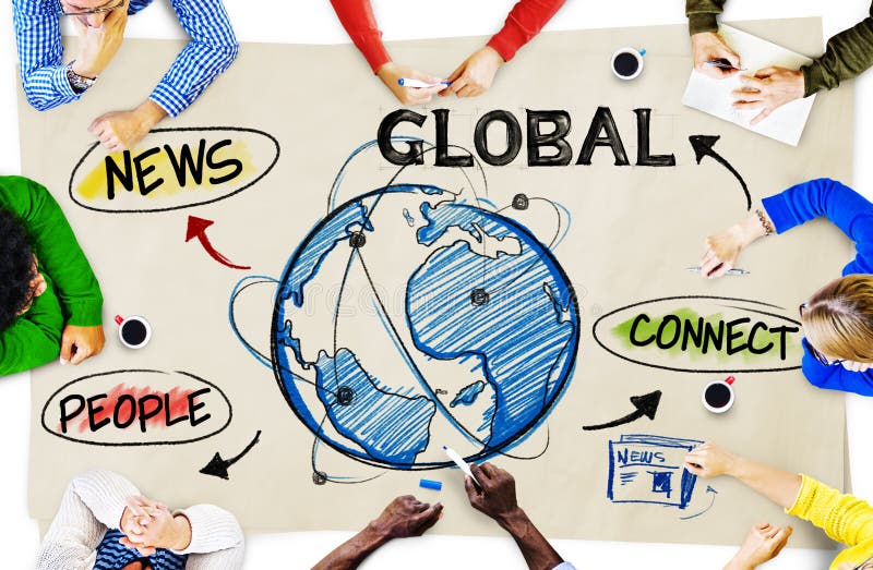 People in a Meeting and Global Network Concepts. Global network connection map stock images, royalty-free photos and pictures