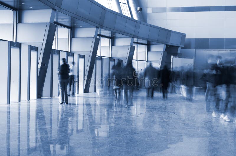 People in a modern architectural interior stock photos