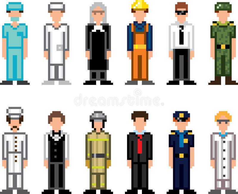 People occupations pixel art icons vector illustration