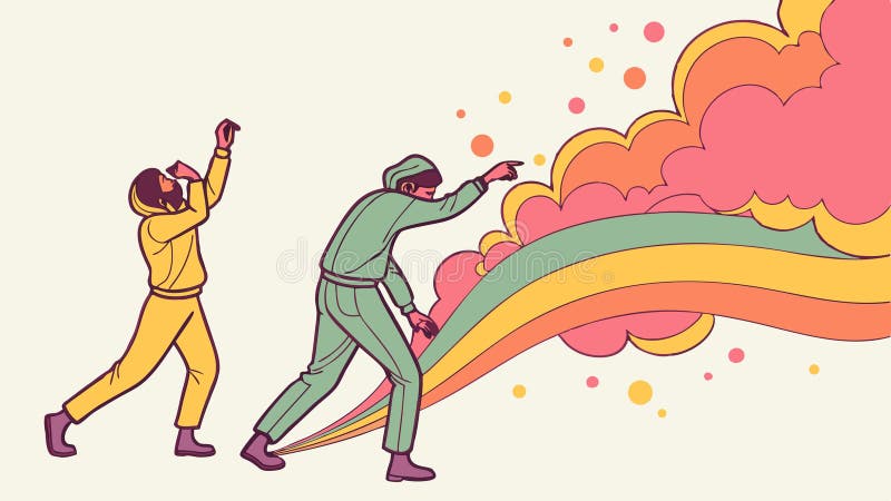 People Painting Rainbow, Creative Expression, vector design Generative AI stock illustration