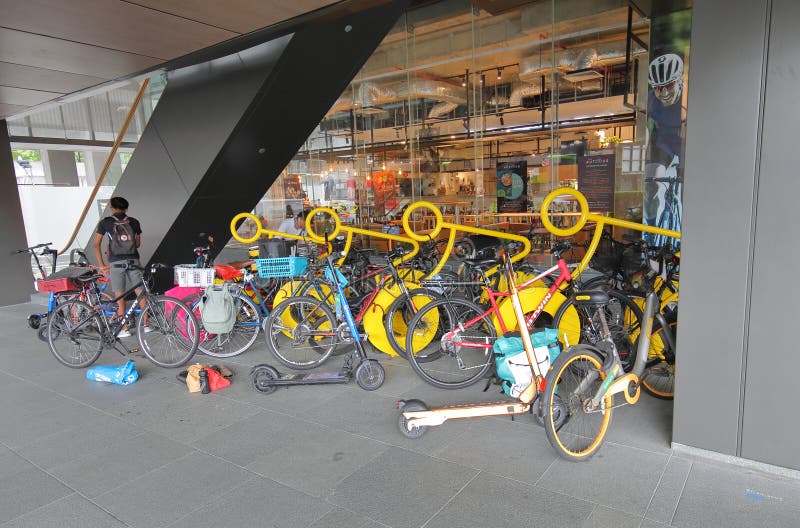 Singapore bicycle parking stock photo. Image of center 42684838
