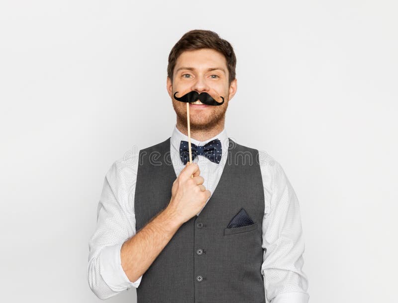 Happy Young Man with Fake Moustache Stock Photo - Image of awareness ...