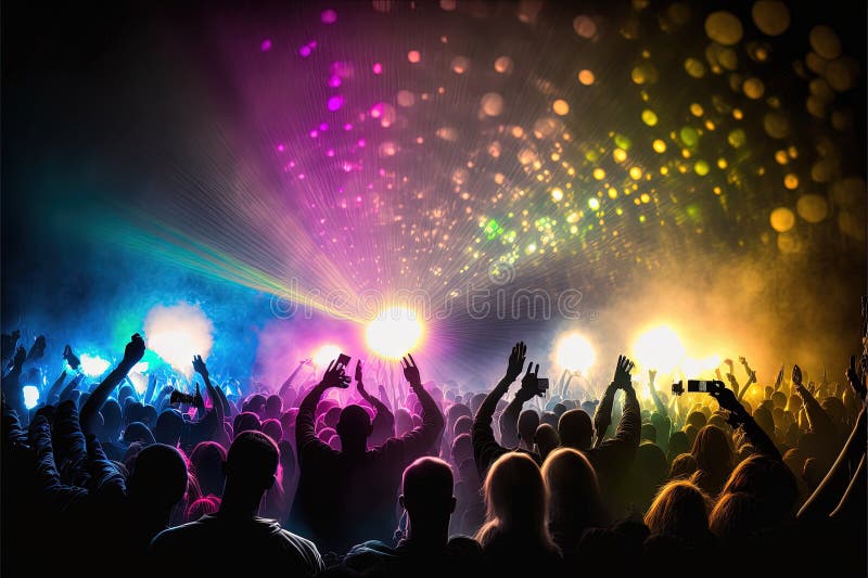 People Partying at a Concert, Bright Neon Lights, Strobe Lights, Happy ...