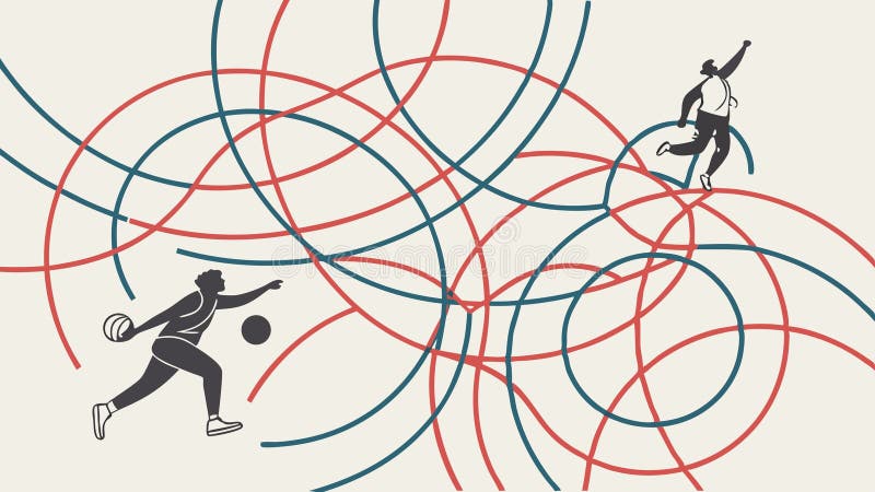 People Playing Ball Abstract Lines Illustration Dynamics, vector design Generative AI stock illustration