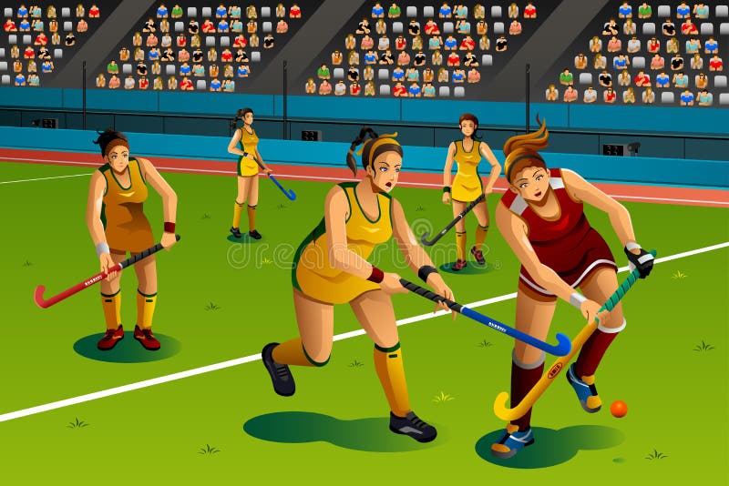 Field Hockey Colored Cartoon Illustration Colorful Clip Art