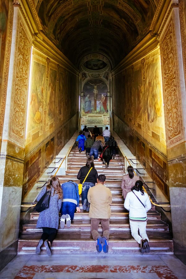 People pray at Holy Stairs, Scala Santa, in Rome, Italy stock photography People pray at Holy Stairs, Scala Santa, in Rome, Italy stock photography