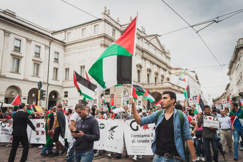 People Protesting Against Gaza Strip Bombing in Milan, Italy Editorial ...