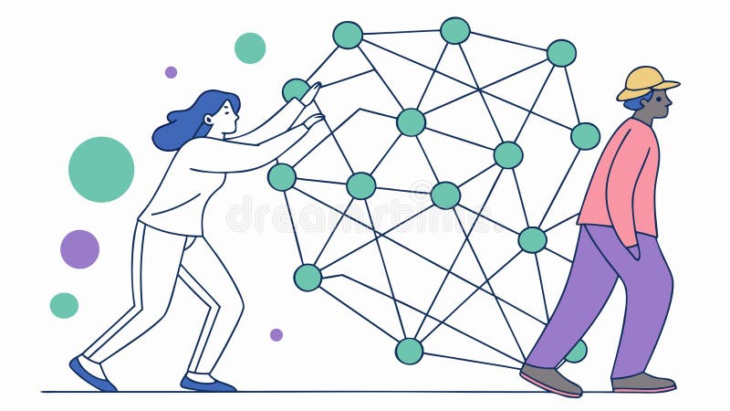 People Pushing Network Sphere, Collaborative Innovation, vector design Generative AI vector illustration