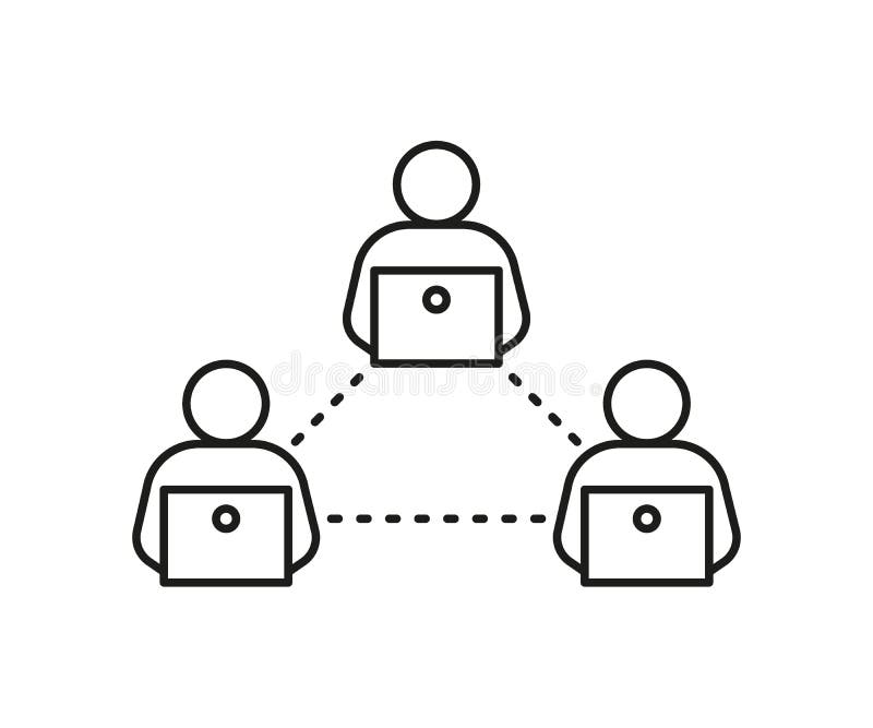 People remote online communication on computer, network line icon. Connection on internet teamwork. Distance community stock illustration