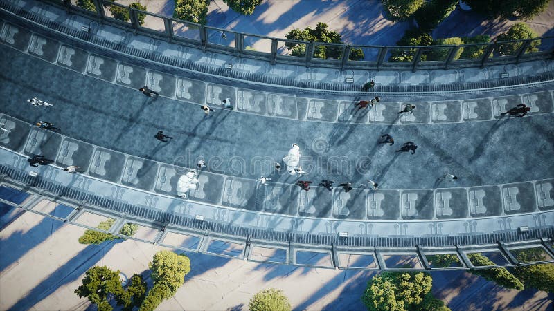 People and robots. Sci fi tonnel. Futuristic traffic. Concept of future. 3d rendering. royalty free illustration