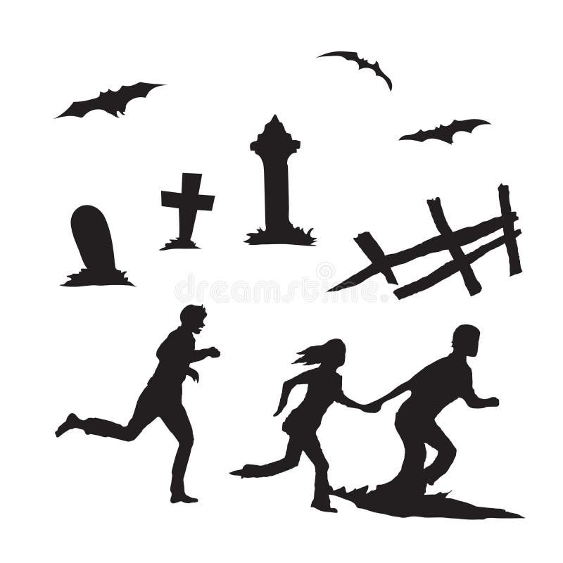 People running and other Halloween elements