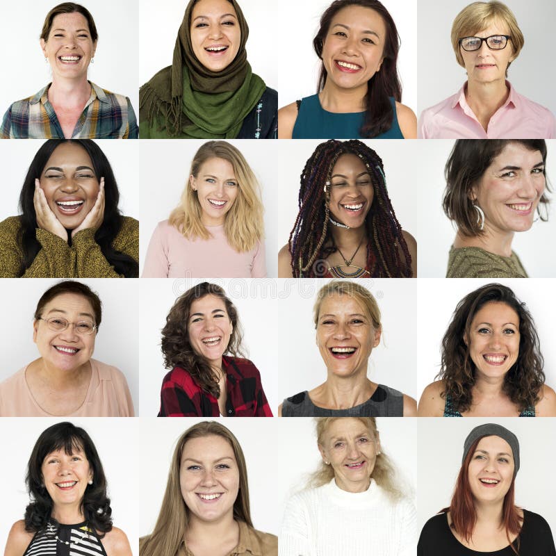 Free People Set Of Diversity Women With Smiling Face Expression Studio Collage Stock Photography - 96005872