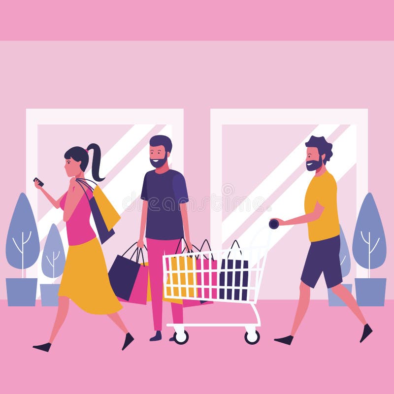 People shopping at mall stock vector. Illustration of crowd - 128547482