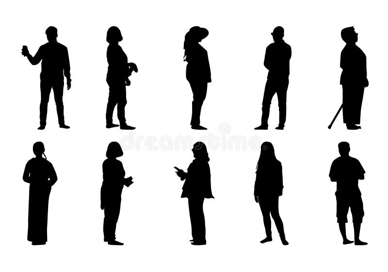 People silhouette standing, Vector lifestyle men and women set