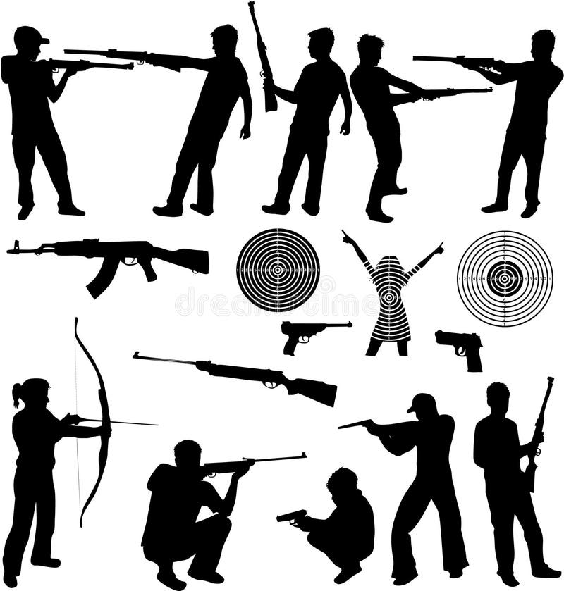 Stick Figure Shooter Man with Gun Vector Icon Illustration Set. Stickman  Making Shot, Training Shooting with Handgun, Weapon Stock Vector -  Illustration of protection, pictogram: 223402097