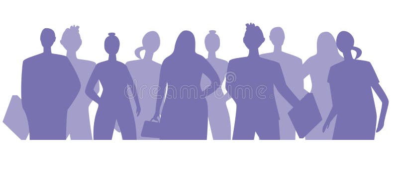 People silhouettes isolated on white background for design. Purple vector stock illustration with men and women, office workers, students as a concept of society, crowd, humanity. People silhouettes isolated on white background for design. Purple vector stock illustration with men and women, office workers, students as a concept of society, crowd, humanity