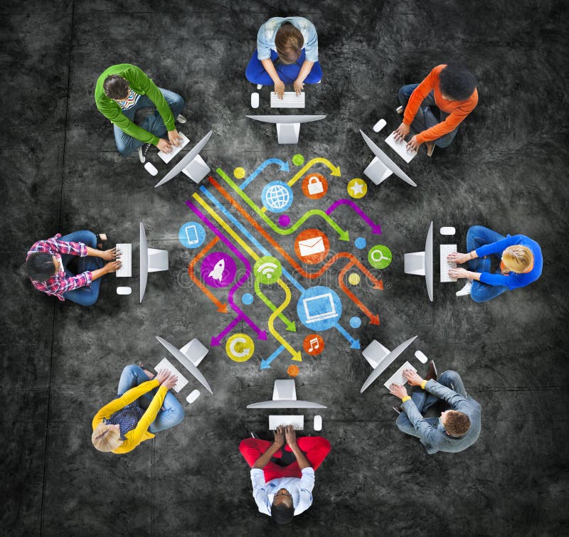 People Social Networking and Computer Network Concepts stock illustration