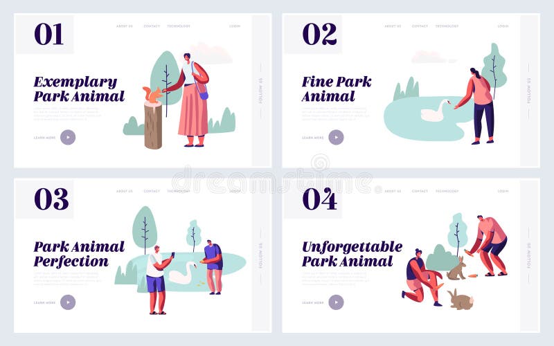 People Spending Time in Animal Park Website Landing Page Set. Leisure in  Outdoors Zoo with Wild Animals, Feeding, Playing Stock Vector -  Illustration of character, open: 149536747