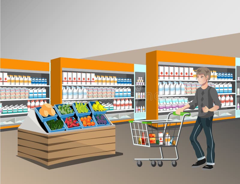 People in supermarket interior design. vector illustration People in supermarket interior design. vector illustration