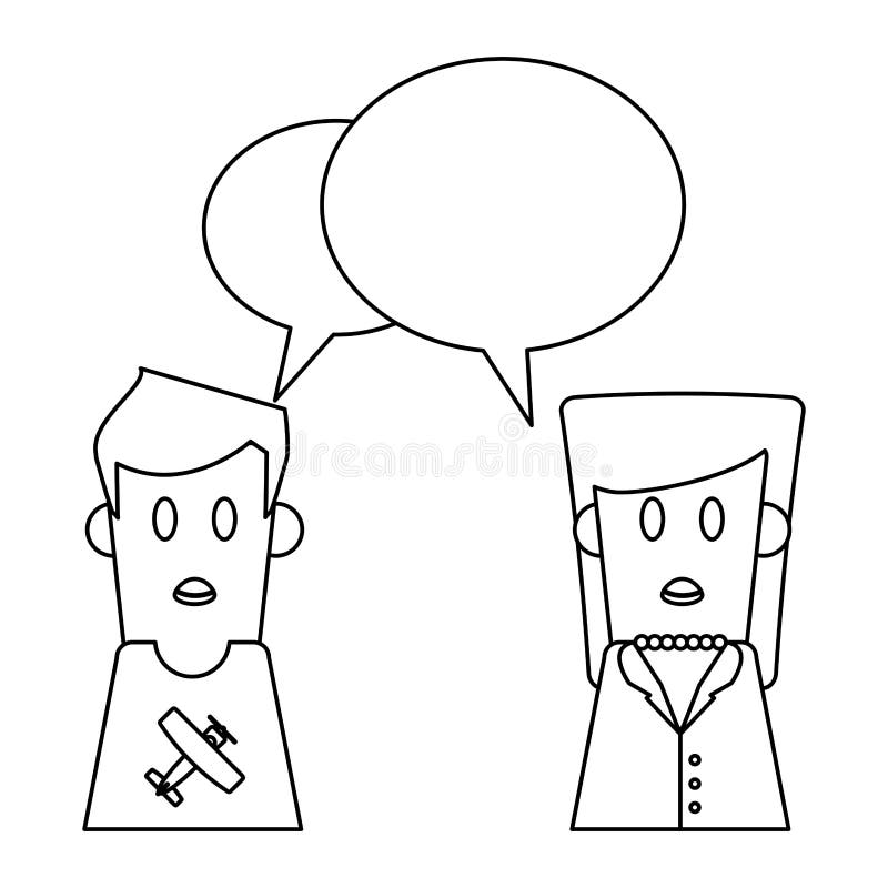 People Talking Cartoon in Black and White Stock Vector - Illustration