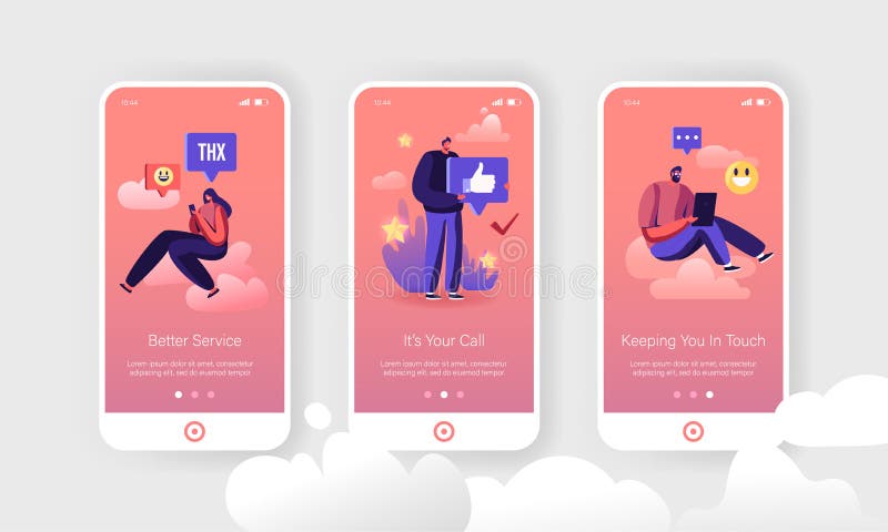 People Thanking Clients Support Service for Good Work Mobile App Page Onboard Screen Set vector illustration