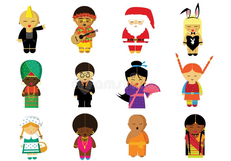 People in their national and funny clothes from around the world stock illustration People in their national and funny clothes from around the world stock illustration