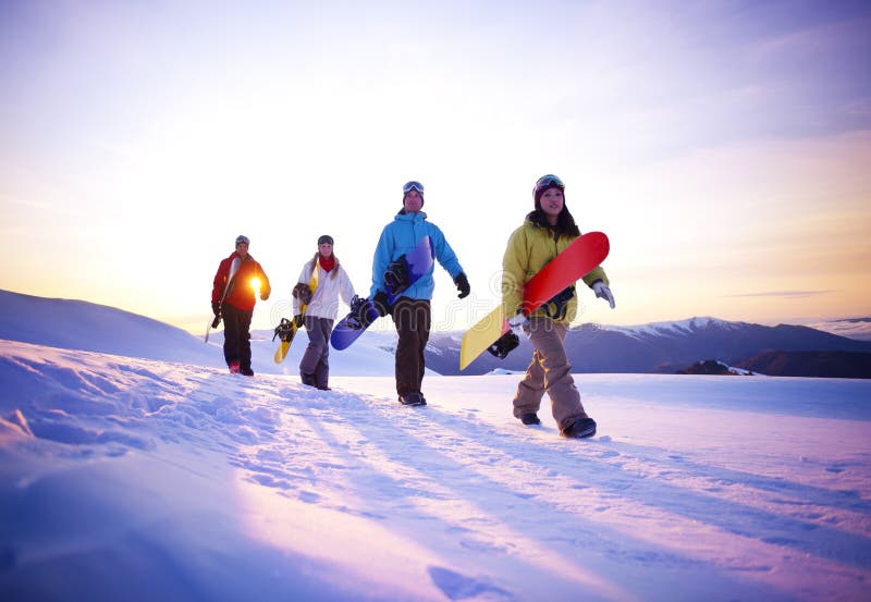 People On Their Way To Snow Boarding stock photography People On Their Way To Snow Boarding stock photography