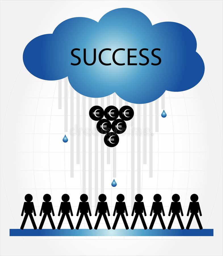 People under rain with money. Fortune raining vectors