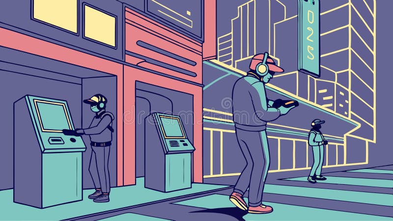 People using ATMs, urban banking transactions vector design Generative AI vector illustration