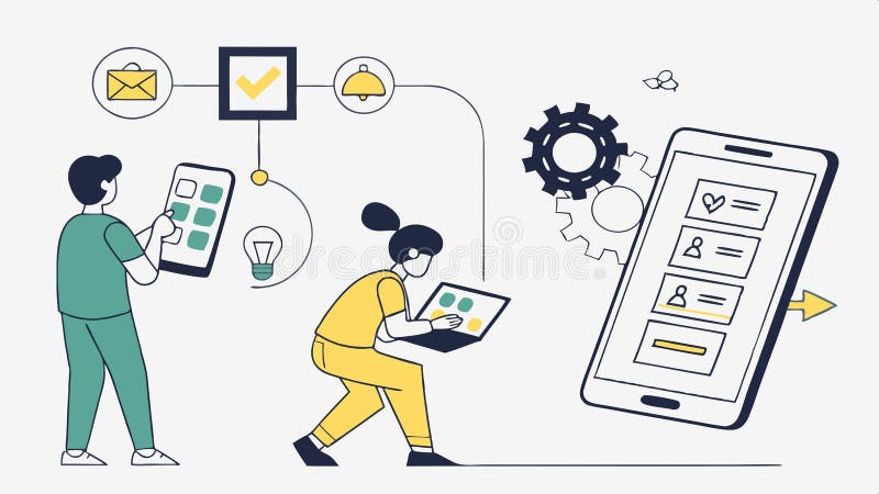 People using devices, showing technology and digital lifestyle vector design Generative AI royalty free illustration