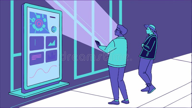 People using holographic screen, futuristic tech interaction vector design Generative AI stock illustration