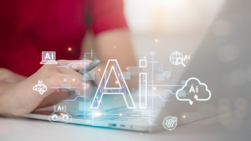 People using technology AI for working tools. Chatbot Chat with AI, using technology smart robot AI, artificial intelligence to stock photo