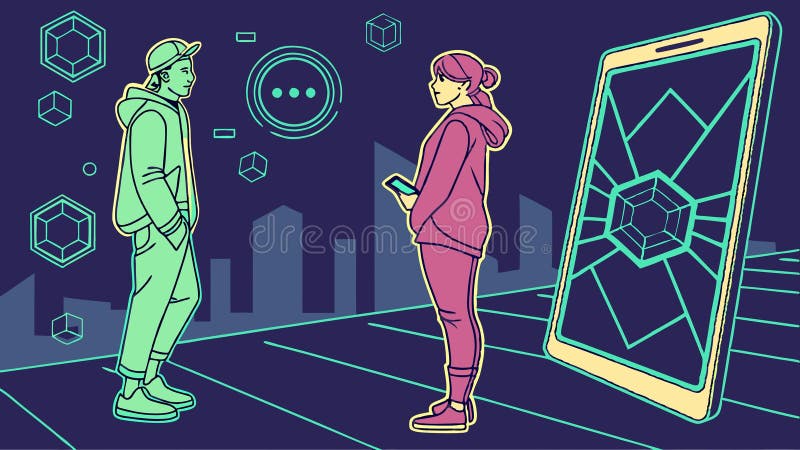 People using VR technology, virtual reality and futuristic gaming vector design Generative AI vector illustration