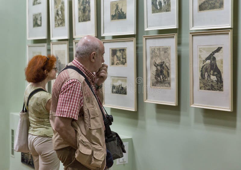 People visit Eugene Kibrik art museum in Voznesensk, Ukraine.