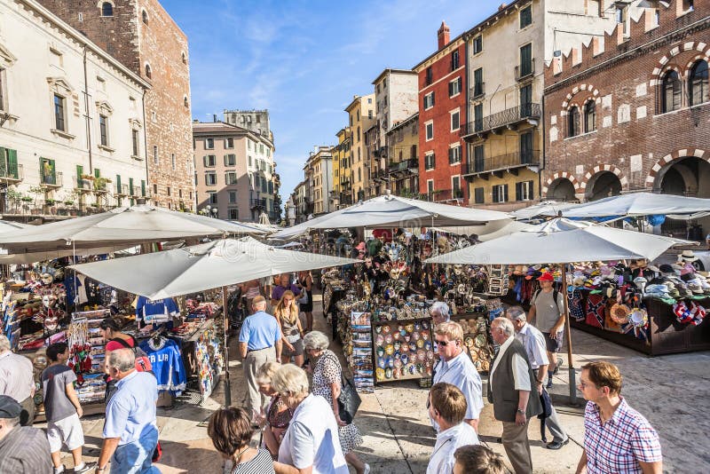 People visit the street markets in Verona stock photo People visit the street markets in Verona stock photo