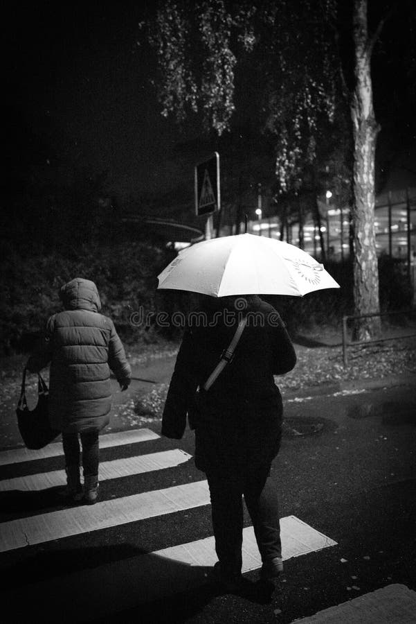 3 People Walk in the Rain at Night Stock Photo Image of grass, russia